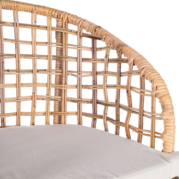 Armlehnenstuhl Le Puy - Webstoff / Rattan & Suar massiv - Weiß / Rattan Creme & Suar
