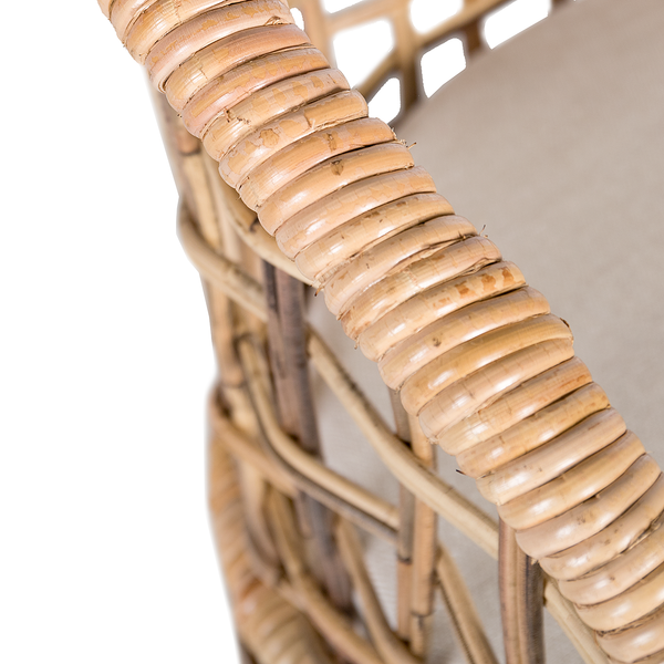 Armlehnenstuhl Le Puy - Webstoff / Rattan & Suar massiv - Weiß / Rattan Creme & Suar