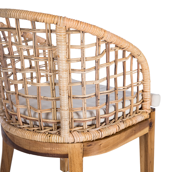 Armlehnenstuhl Le Puy - Webstoff / Rattan & Suar massiv - Weiß / Rattan Creme & Suar