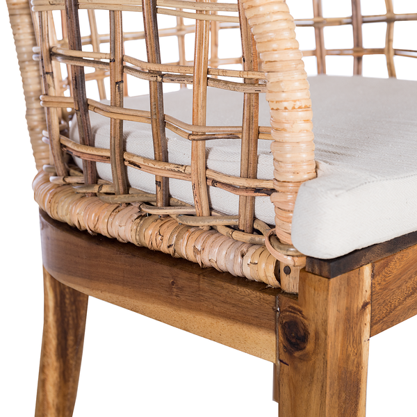 Armlehnenstuhl Le Puy - Webstoff / Rattan & Suar massiv - Weiß / Rattan Creme & Suar