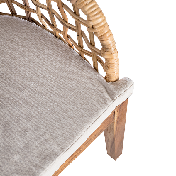 Armlehnenstuhl Le Puy - Webstoff / Rattan & Suar massiv - Weiß / Rattan Creme & Suar