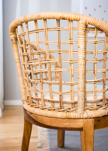 Armlehnenstuhl Le Puy - Webstoff / Rattan & Suar massiv - Weiß / Rattan Creme & Suar