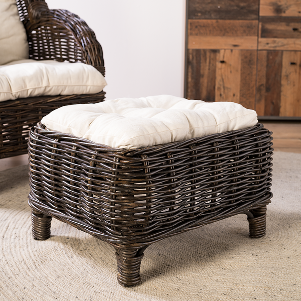 Fußhocker Bedous - Webstoff / Rattan
