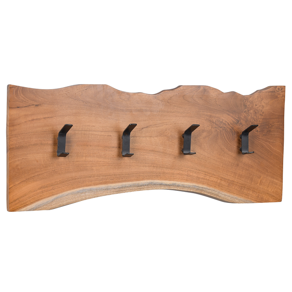 Garderobenleiste Bezannes - Teak massiv / Metall - Teak / Schwarz