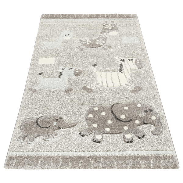 Kinderteppich Lucky Zoo 2.0 - Kunstfaser - Silber - 80 x 150 cm