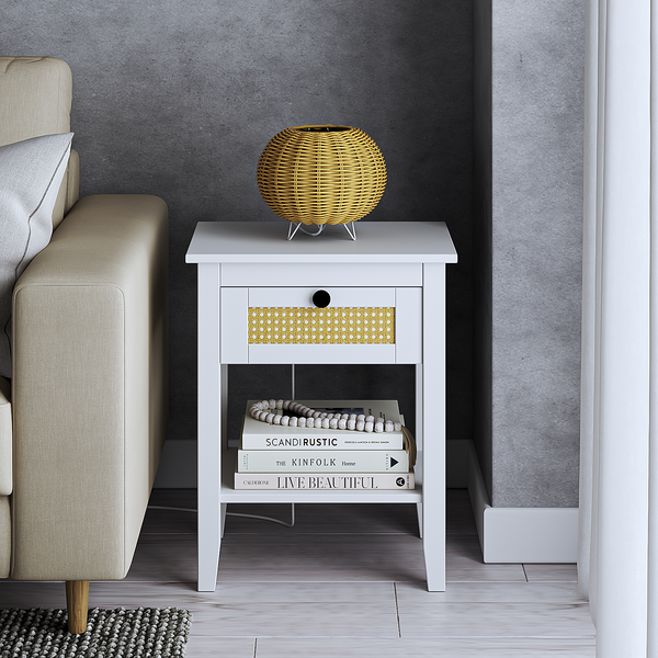 Tischleuchte Rauma I - Eisen / Rattan -1-flammig - Beige