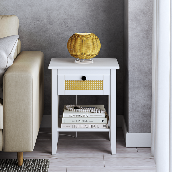 Tischleuchte Rauma I - Eisen / Rattan -1-flammig - Beige