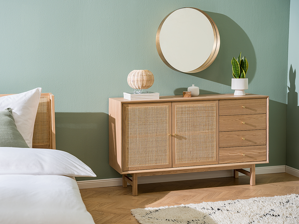 Tischleuchte Rauma I - Eisen / Rattan -1-flammig - Beige