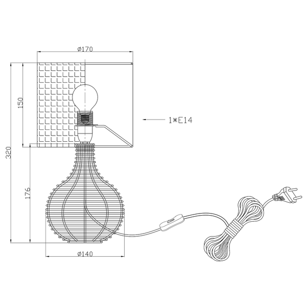 Tischleuchte Rauma III - Rattan - 1-flammig - Braun