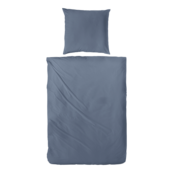 Luxus-Satin-Bettwäsche Montainville - Baumwolle - Jeansblau - 135 x 200 cm + Kissen 80 x 80 cm