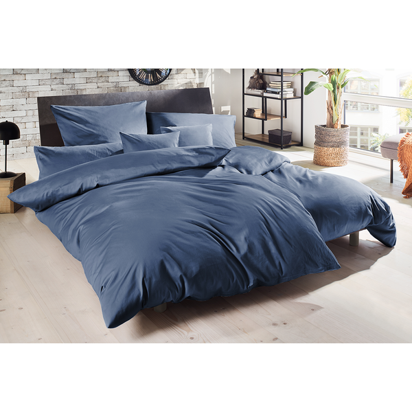 Luxus-Satin-Bettwäsche Montainville - Baumwolle - Jeansblau - 135 x 200 cm + Kissen 80 x 80 cm