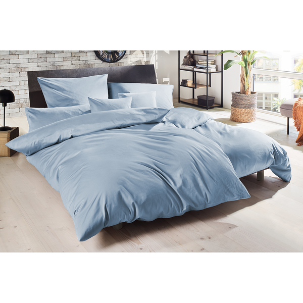 Luxus-Satin-Bettwäsche Montainville - Baumwolle - Blaugrau - 200 x 200 cm + 2 Kissen 80 x 80 cm