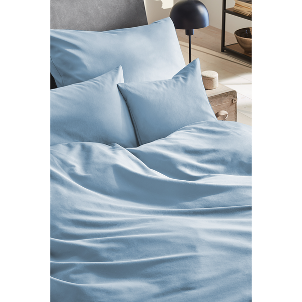 Luxus-Satin-Bettwäsche Montainville - Baumwolle - Blaugrau - 200 x 200 cm + 2 Kissen 80 x 80 cm