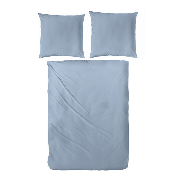 Luxus-Satin-Bettwäsche Montainville - Baumwolle - Blaugrau - 200 x 200 cm + 2 Kissen 80 x 80 cm