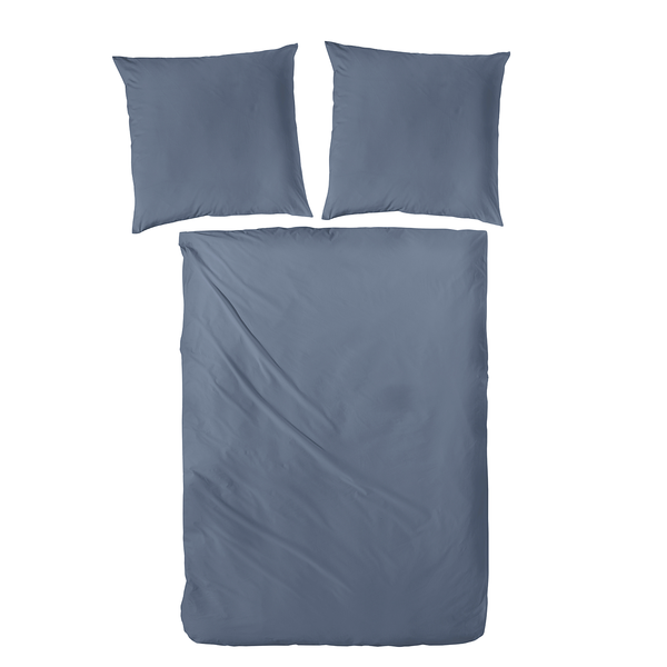 Luxus-Satin-Bettwäsche Montainville - Baumwolle - Jeansblau - 200 x 200 cm + 2 Kissen 80 x 80 cm