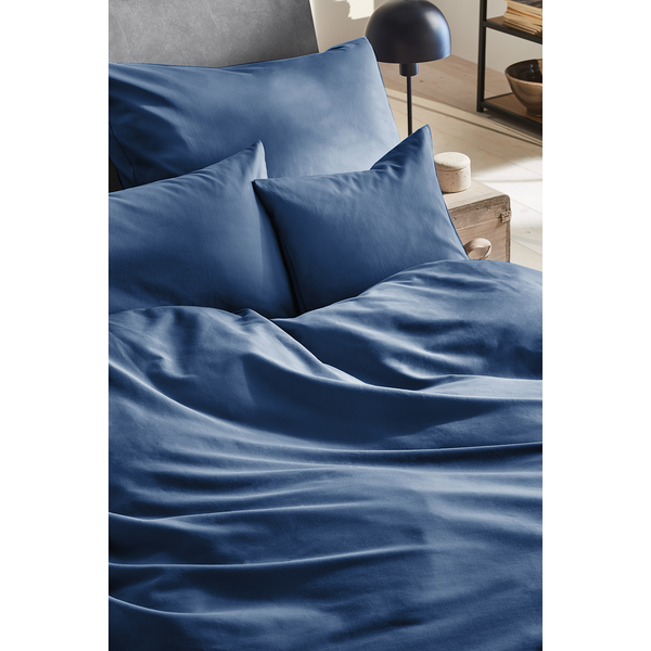 Luxus-Satin-Bettwäsche Montainville - Baumwolle - Jeansblau - 155 x 220 cm + Kissen 80 x 80 cm