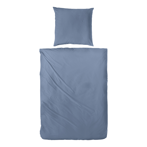 Uni-Baumwoll-Bettwäsche Bouvieres - Baumwolle - Jeansblau - 155 x 220 cm + Kissen 80 x 80 cm