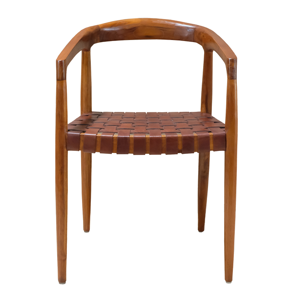 Armlehnenstuhl BOURBOURG - Echtleder / Teak massiv - Cognac