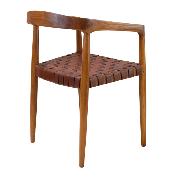 Armlehnenstuhl BOURBOURG - Echtleder / Teak massiv - Cognac