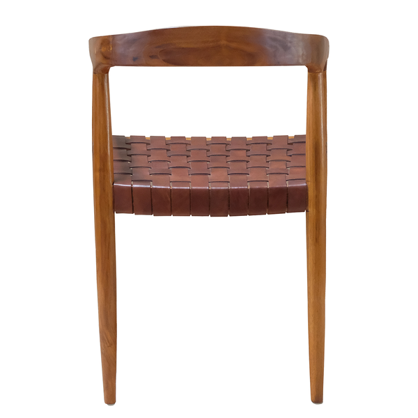Armlehnenstuhl BOURBOURG - Echtleder / Teak massiv - Cognac