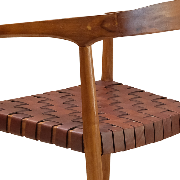 Armlehnenstuhl BOURBOURG - Echtleder / Teak massiv - Cognac