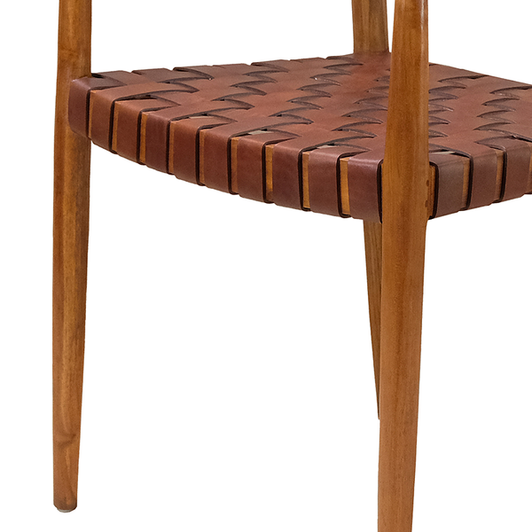 Armlehnenstuhl BOURBOURG - Echtleder / Teak massiv - Cognac
