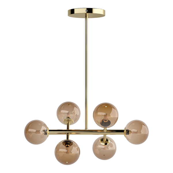 Deckenleuchte KJUL 6-flammig - Metall Gold glänzend / Glas Bernsteinfarben