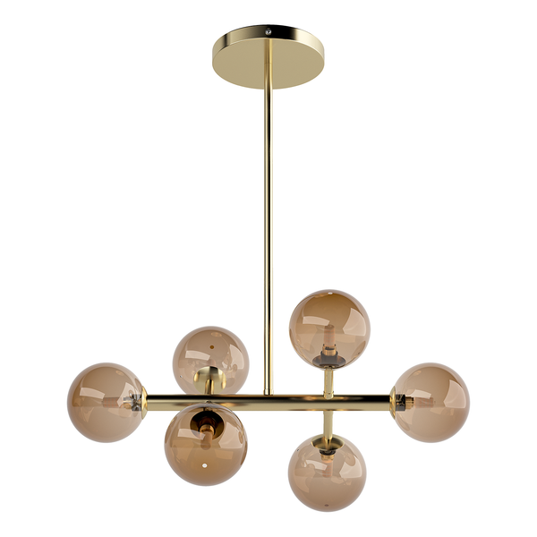 Deckenleuchte KJUL 6-flammig - Metall Gold glänzend / Glas Bernsteinfarben