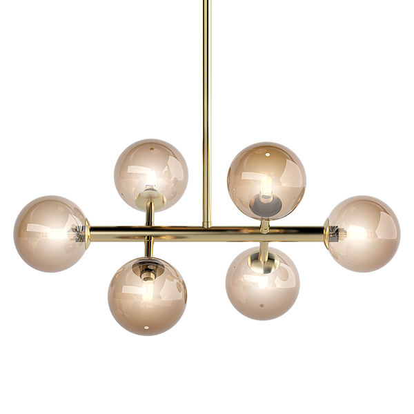 Deckenleuchte KJUL 6-flammig - Metall Gold glänzend / Glas Bernsteinfarben