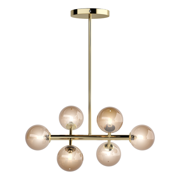 Deckenleuchte KJUL 6-flammig - Metall Gold glänzend / Glas Bernsteinfarben