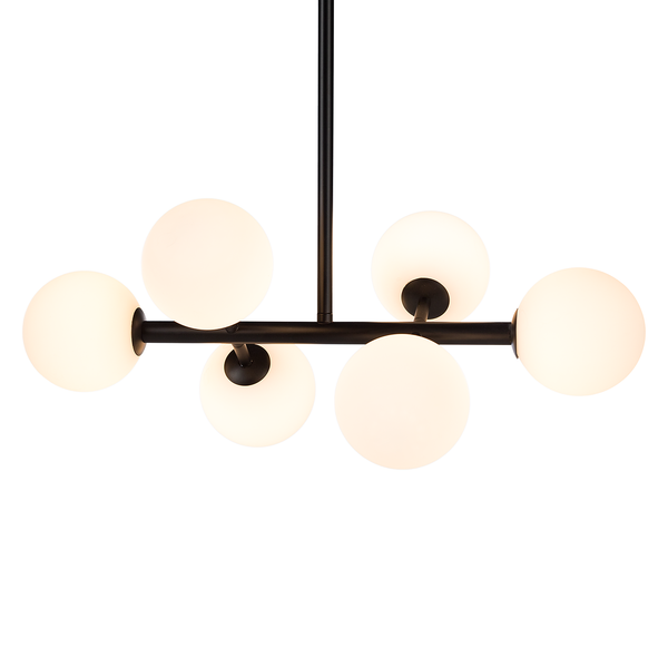 Deckenleuchte KJUL 6-flammig - Metall Schwarz / Opalglas Weiß