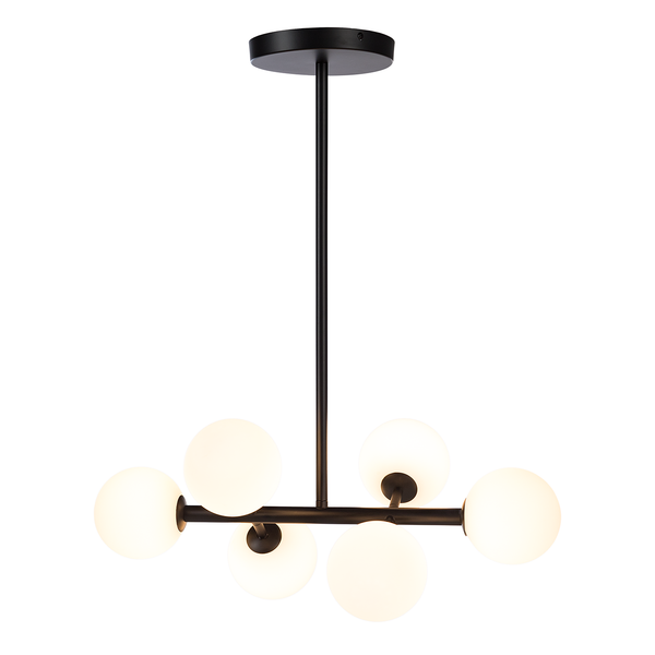 Deckenleuchte KJUL 6-flammig - Metall Schwarz / Opalglas Weiß