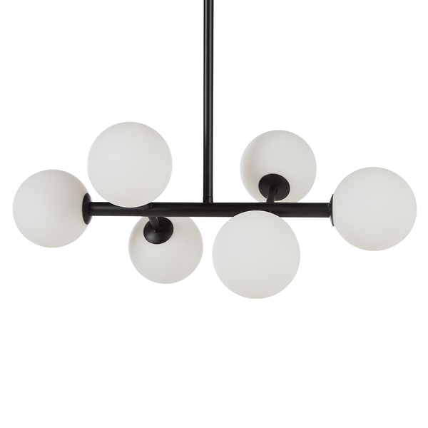 Deckenleuchte KJUL 6-flammig - Metall Schwarz / Opalglas Weiß