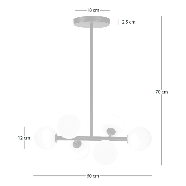 Deckenleuchte KJUL 6-flammig - Metall Schwarz / Opalglas Weiß