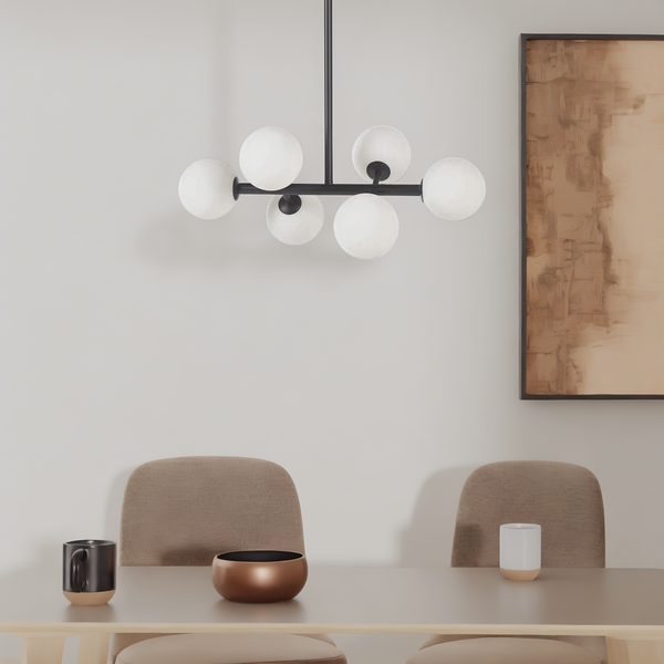 Deckenleuchte KJUL 6-flammig - Metall Schwarz / Opalglas Weiß