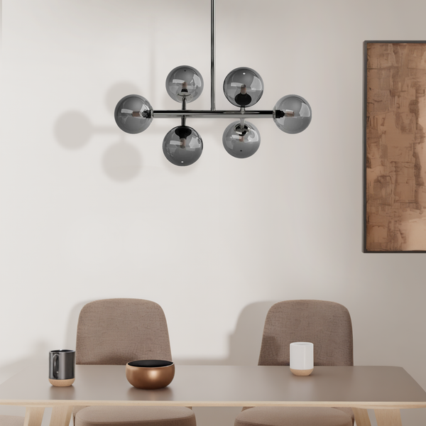 Deckenleuchte KJUL 6-flammig - Metall Grau glänzend / Rauchglas