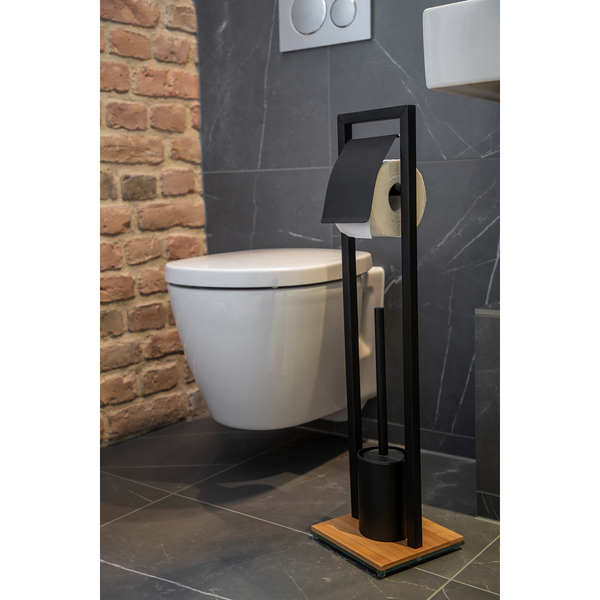 Stand WC-Garnitur Bambusa - Stahl / Bambus - Schwarz