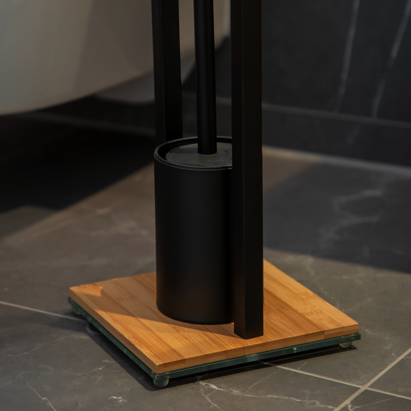 Stand WC-Garnitur Bambusa - Stahl / Bambus - Schwarz