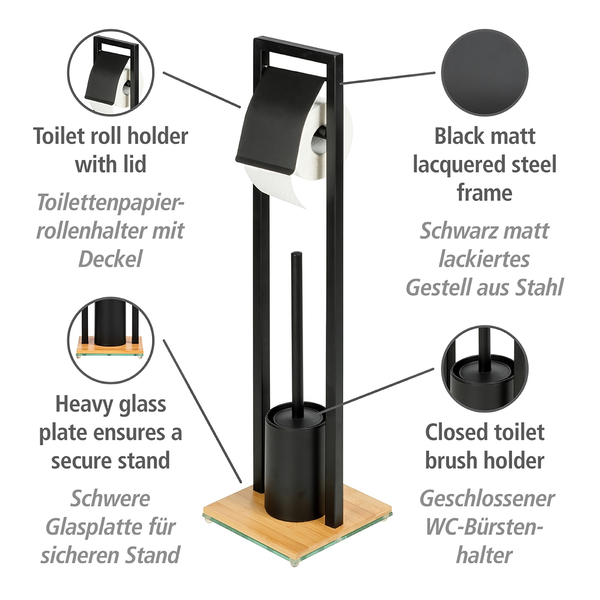 Stand WC-Garnitur Bambusa - Stahl / Bambus - Schwarz