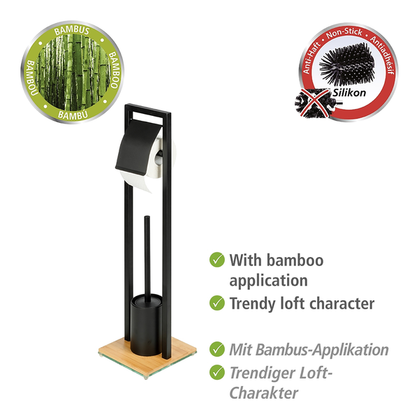 Stand WC-Garnitur Bambusa - Stahl / Bambus - Schwarz
