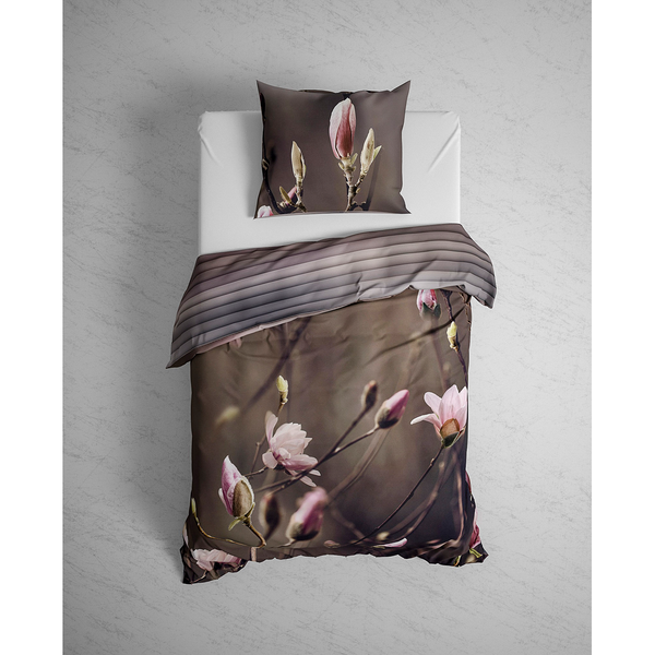 Wendebettwäsche GOTS Sarah - Twill - Rose / Taupe - 135 x 200 cm + Kissen 80 x 80 cm