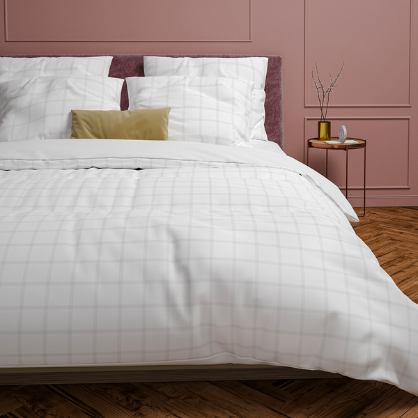 Bettwäsche Diamante - Baumwolle Satin - Weiß - 155 x 220 cm + Kissen 80 x 80 cm