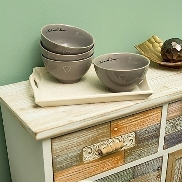 Schalenset Made with Love (4er-Set) - Steingut - Braun