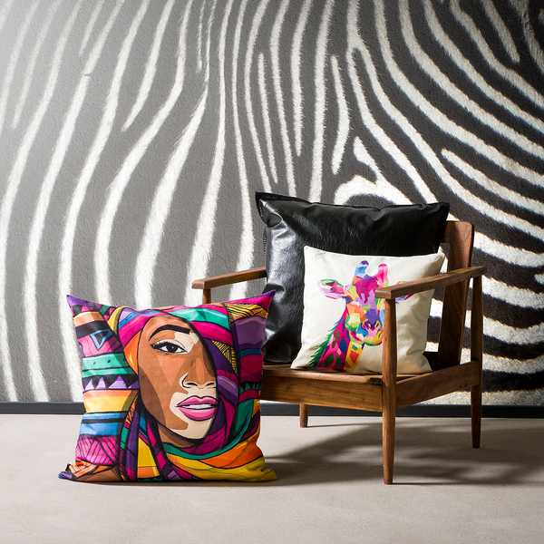 Kissenhülle Velour Giraffe - Polyester - Mehrfarbig - 45 x 45 cm