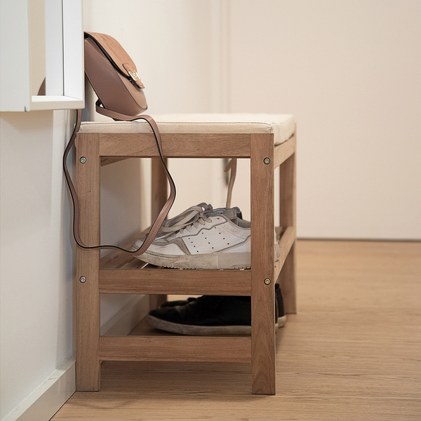 Garderobenbank Acina - Akazie massiv - Akazie / Weiß