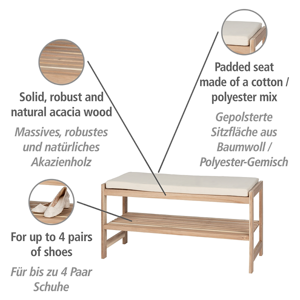 Garderobenbank Acina - Akazie massiv - Akazie / Weiß