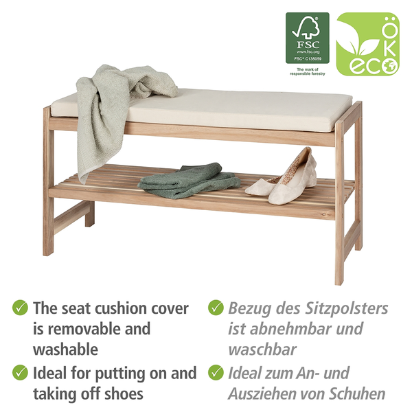 Garderobenbank Acina - Akazie massiv - Akazie / Weiß