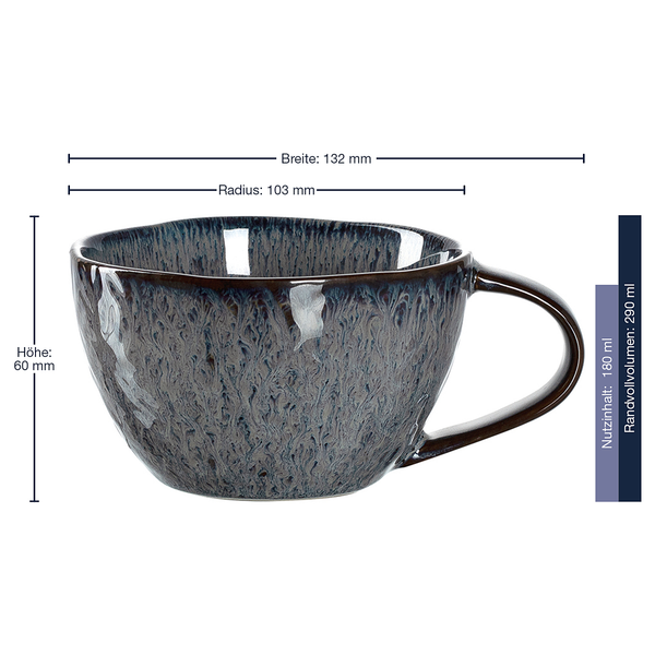 Keramiktasse Matera (4er-Set) - Keramik - 180 ml - Anthrazit