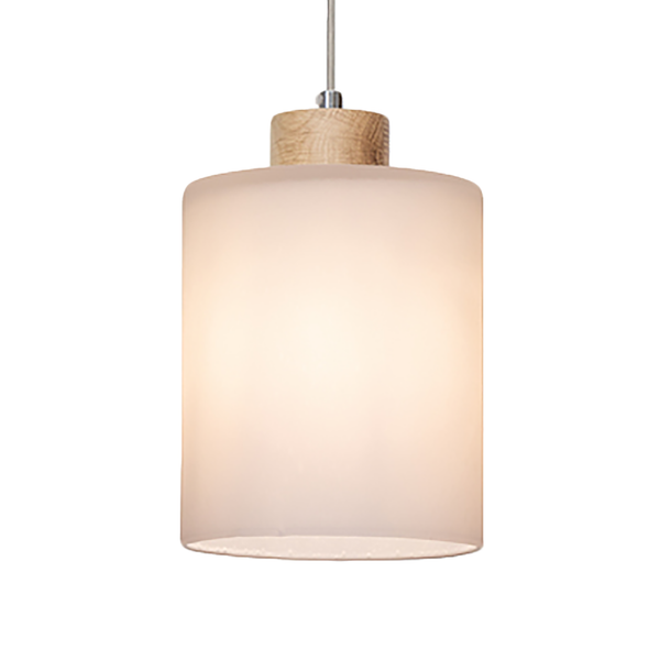 Pendelleuchte Zefir 1-flammig - Milchglas / Eiche massiv - 1-flammig - Weiß / Eiche Hell - Durchmesser: 15 cm
