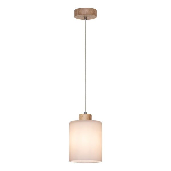 Pendelleuchte Zefir 1-flammig - Milchglas / Eiche massiv - 1-flammig - Weiß / Eiche Hell - Durchmesser: 15 cm